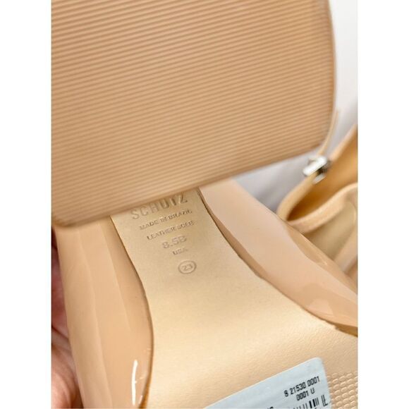 Schutz Mary Jane Pumps Size 8.5B Zayne Tan Patent Leather Platform Block Heel - Picture 8 of 10